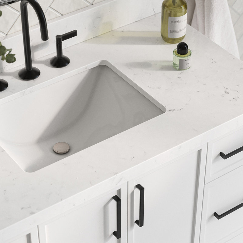 Ariel Kelly 42 Inch Single Rectangular Sink Bathroom Vanity With Carrara Quartz Countertop, White