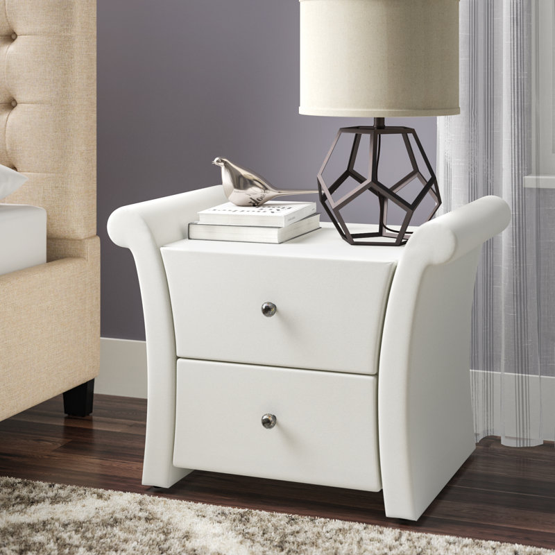 Table de chevet 2 tiroirs Chellsea en similicuir blanc, H 22,88 po x l 28,5 po x P 16,25 po, Blanc