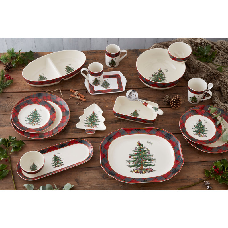 Spode Christmas Tree Tartan Spoon Rest 7"