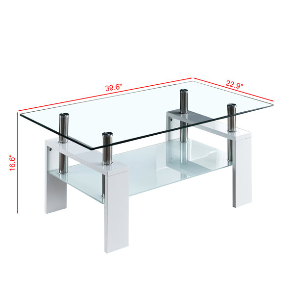 Latitude Run® Black Coffee Table With Tempered Glass Top And Stainless ...
