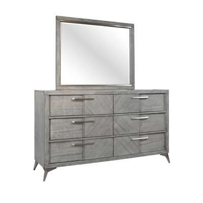 Commode 6 tiroirs en placage assorti gris