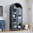 63'' Tall Arched Bookcase with 2 Large Glass Doors, Farmhouse 5 Tier Pantry Storage Cabinet with Adjustable Shelf, for Living Room, Dining, Kitchen, Blue-1490512793
