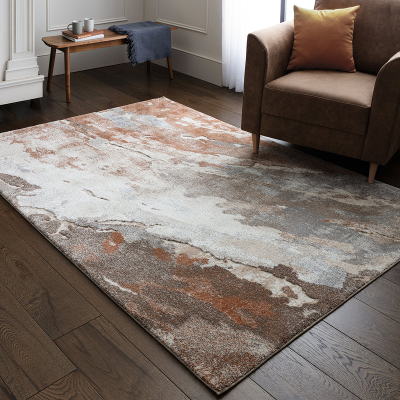 Decara Blue Abstract High-Low Rust/Grey Area Rug, Rectangle 200 x 290 cm