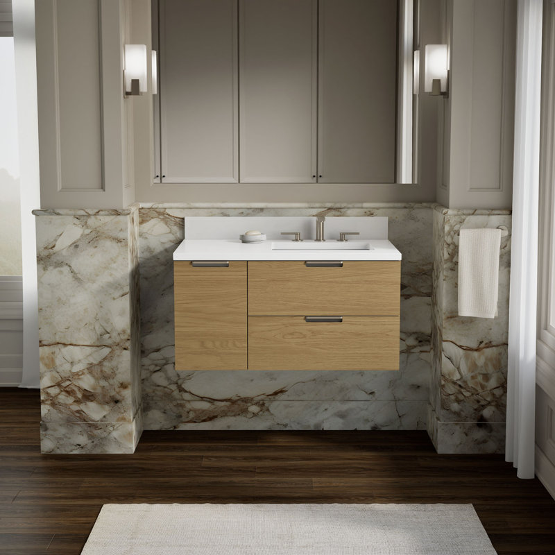 Maxstow 36 po Meuble-lavabo mural avec lavabo et comptoir en quartz, Autre