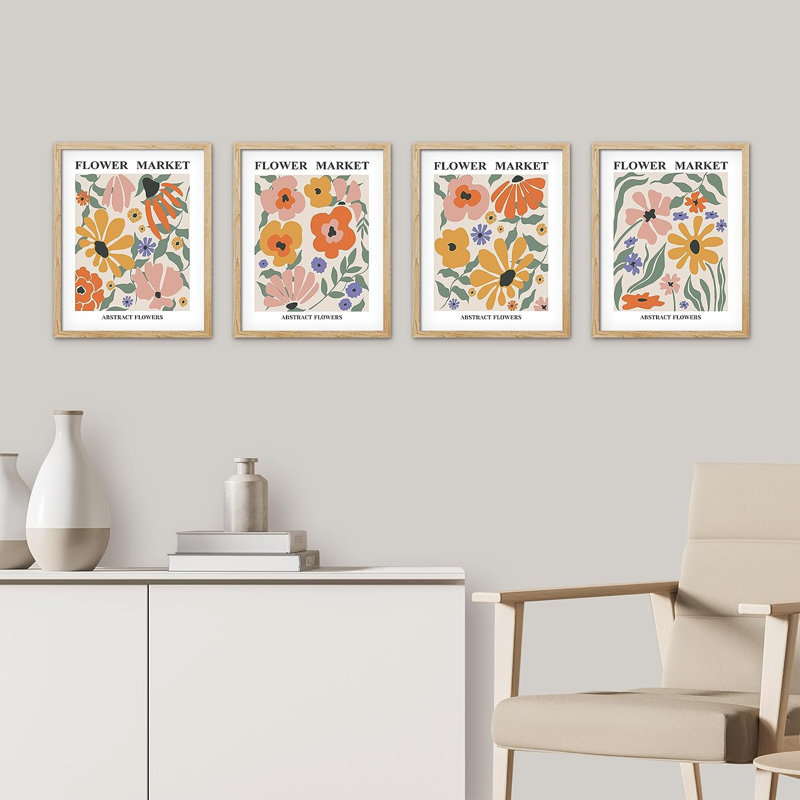 «Flower Market», reproduction encadrée de 4 pièces, H 10 po x l 8 po x P 1 po, Encadré naturel