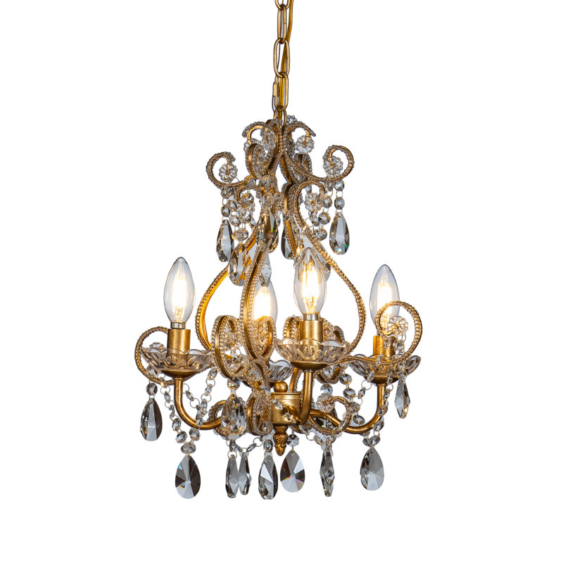 Shavonne 4-Lights Elegant Chic Antique Gold Candlestick Ceiling Chandelier with Crystal Beads