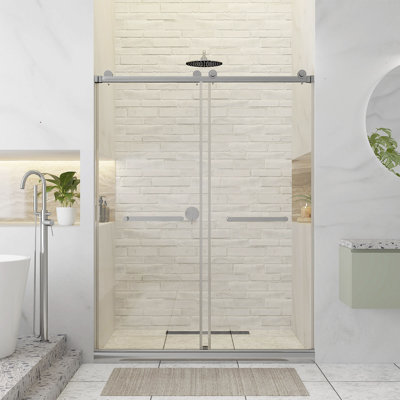 54'' W X 80'' H Double Sliding Frameless Shower Door, Polished Chrome
