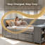Lit de jour moderne avec rangement, lumière DEL, station de charge et bureau - gris-629245443