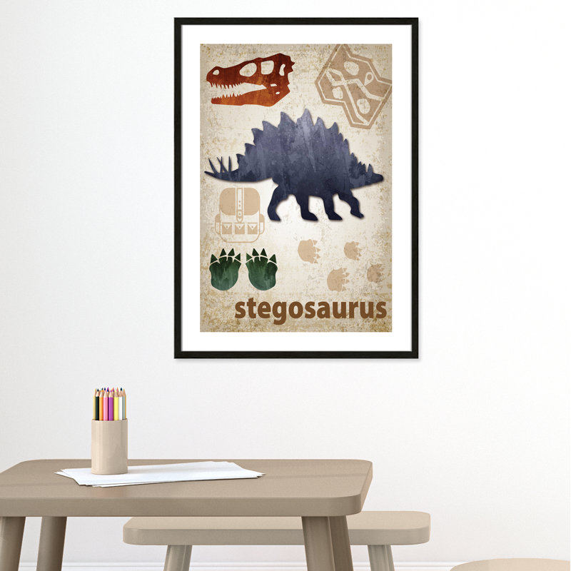 Décalcomanie murale Dinosaures-02 ', H 35,5 po x l 25,5 po x P 1,1875 po, Encadré de boîte à grain de bois noir