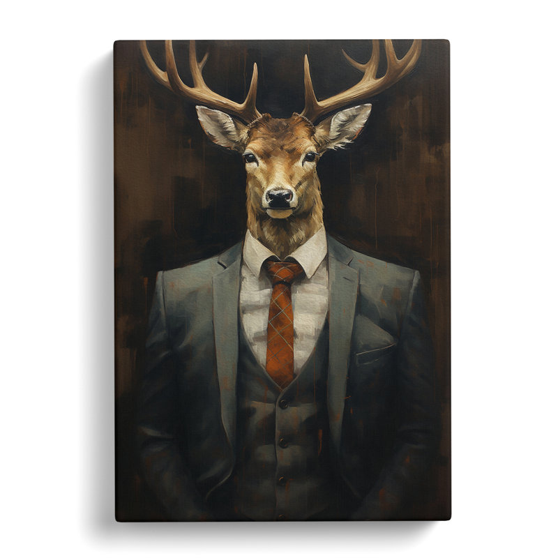 Deer In A Suit No.3 - Print on Canvas, 50cm H x 35cm W x 3cm D
