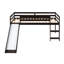 Lit mezzanine simple en bois massif avec glissade, cadre de lit superposé espresso pour enfants avec garde-corps et lattes