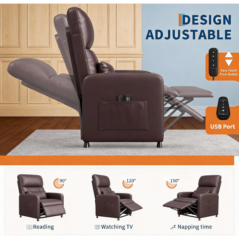Fauteuil inclinable électrique avec siège rembourré, Brun