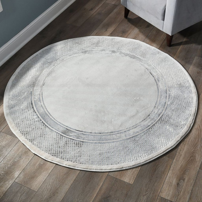 Curran Collection Grey/Cream Geometric Traditional Area Rug, Round 5'3"