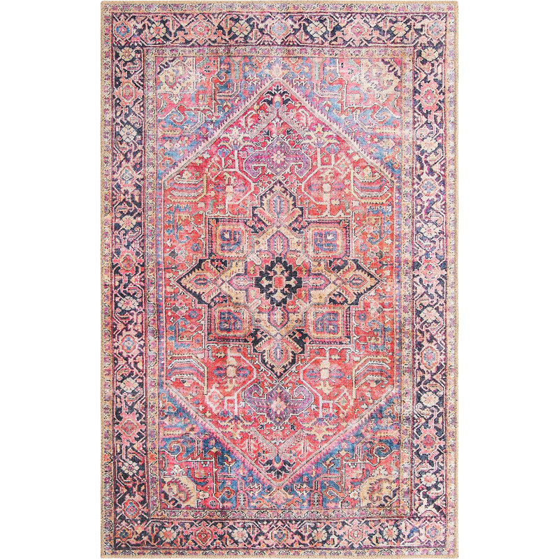 Tapis traditionnel rouge clair, Rectangle 3 pi 6 po x 5 pi 6 po