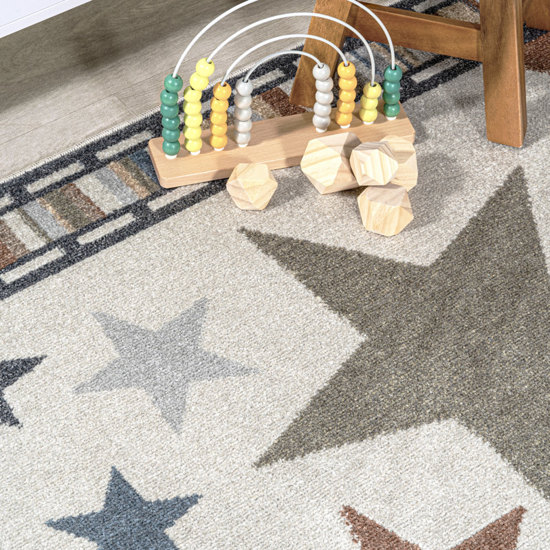 Bergvin Star Gazer Geometric Machine-Washable Ivory/Blue/Orange Rug, Runner 2' x 7'10"