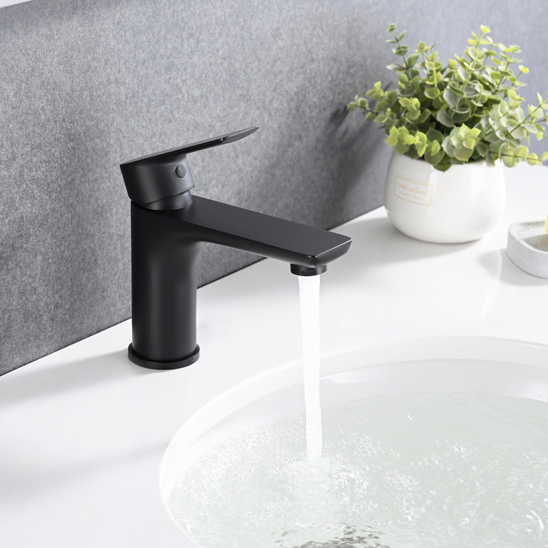 Robinet de lavabo de salle de bain à poignée simple - noir mat, fabrication en laiton, installation de trous, conception moderne, robinet en céramique, robinet noir à température d'eau réglable, fabriqué, installation, style, froid et chaud