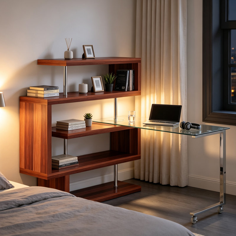 Buck II Clear Glass, Chrome High Gloss Finish Writing Desk With Shelf