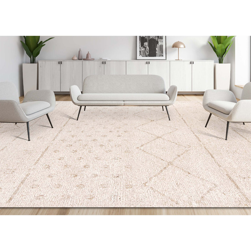 Wool Oriental Area Rug in Ivory, Rectangle 8' x 10'