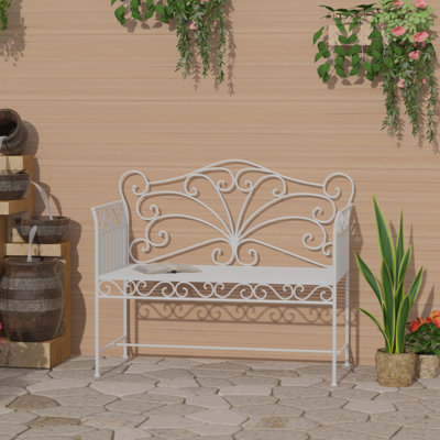 Outsunny " Garden Bench, Outdoor Patio Bench With Armrests, Metal Porch Bench Backyard, Poolside, Lawn