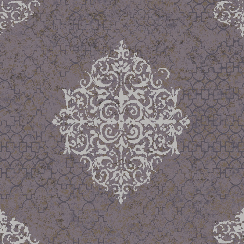 Lustre Metallic 3D Embossed Damask Wallpaper Roll, Purple