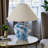Handmade Starry Sky Ceramic Table Lamp – Blue & White Linen Shade For Living Room , Bedroom & Bedside