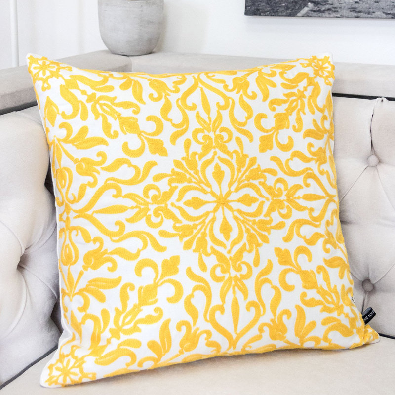 Floral Cotton Throw Pillow, Yellow, 18" x 18"