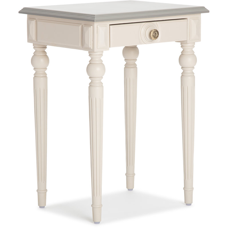 Cream and Gray Wood Side Table with Drawer and Fluted Legs