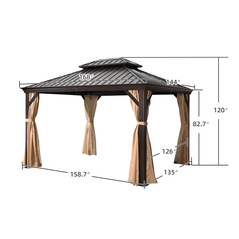 Pavillon de jardin à toit rigide en aluminium 12 pi x 14 pi avec 48 guirlandes de lumière mauve