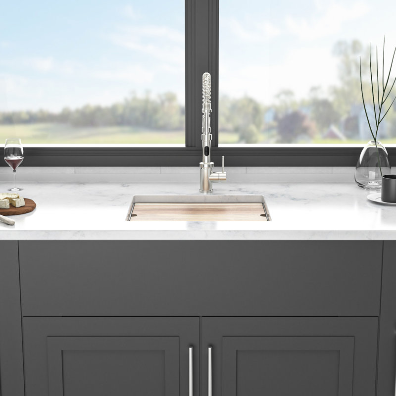 Évier de cuisine blanc en granite de quartz blanc de 21 po x 18 po pour cuisine, style encastré, lisse et sans saleté, utilisation avec support, crépines, grille, guide d'installation pour évier de cuisine, haut