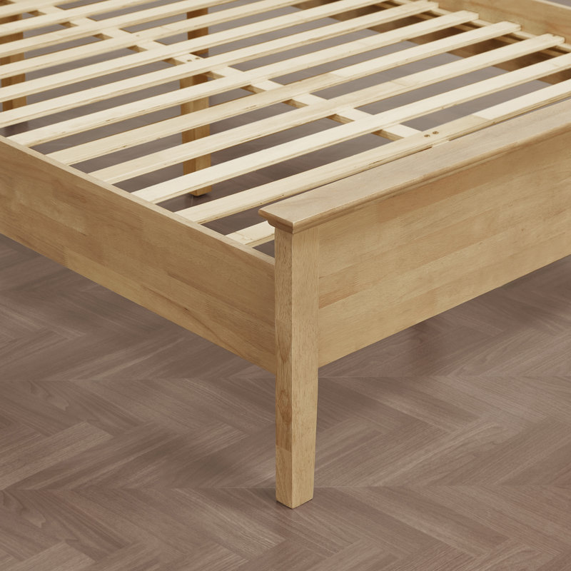 Eirene Farmhouse Solid Wood Platform Bed With Boucle Upholstered Headboard, Queen, Natural