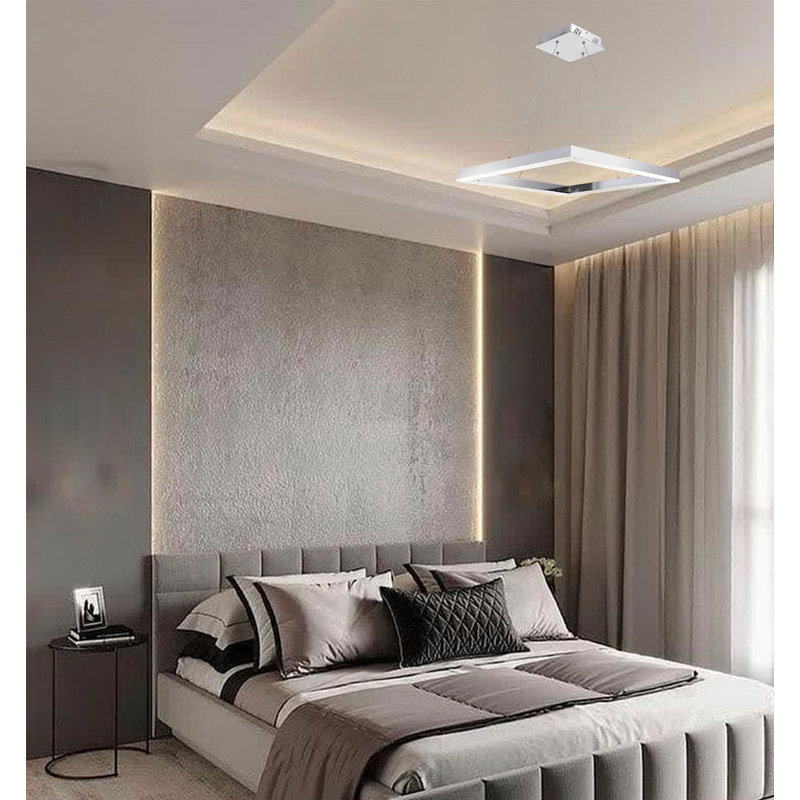 Lustre carré transitionnel à DEL argenté