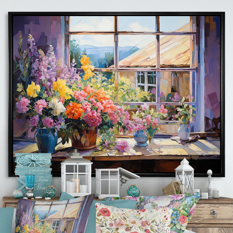 «Mauve Floral Ranch», art mural, Cadre flottant noir, H 30 po x l 40 po x P 1,5 po