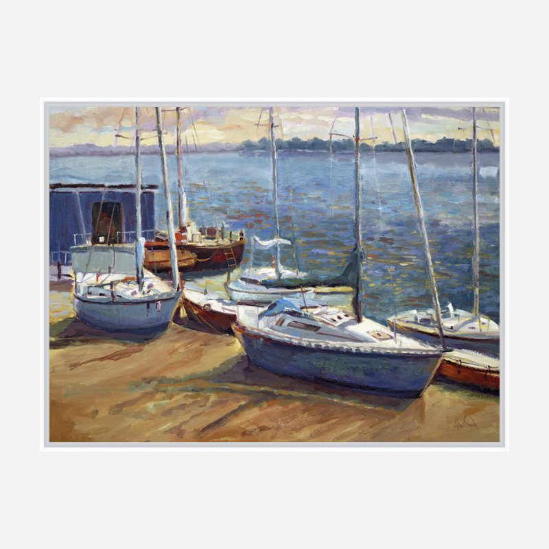John Beard Collection''s Boats Of Borge On Giclee Canvas Hand Embellished Art, 37.5" H x 49.5" W x 1.75" D