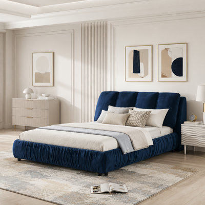 Structure de lit rembourrée, style minimaliste moderne avec tête de lit éponge compressée dodue, velours brillant et support de pieds robuste, matelas non inclus