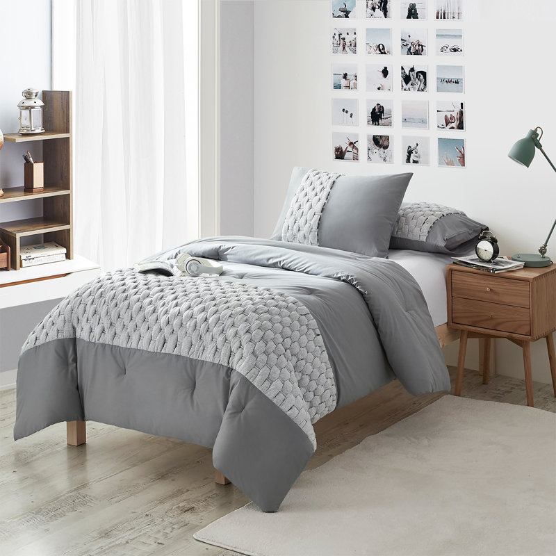 Édredon surdimensionné 100% coton tricoté et bouclé Knit and Loop - gris / gris glacier, Édredon simple