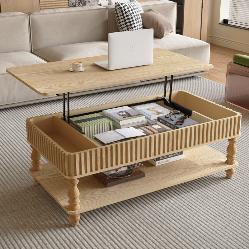 Table basse à plateau relevable rectangulaire 47,24 po Louise, Brun pâle