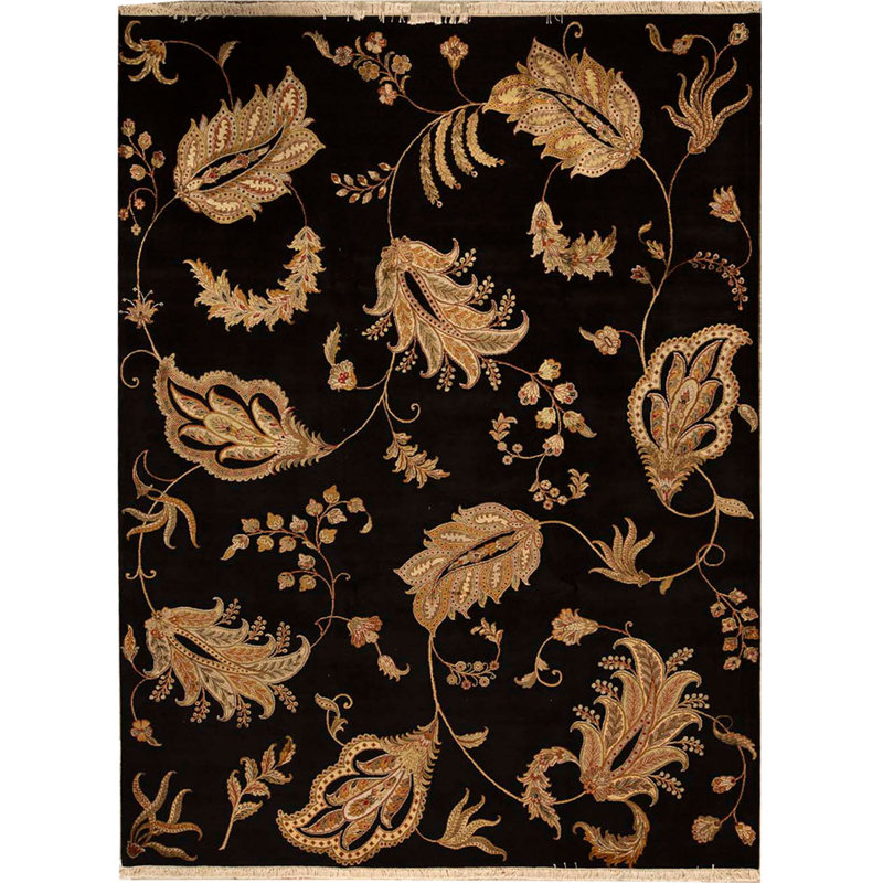 Tapis noir et beige noué à la main de haute qualité
