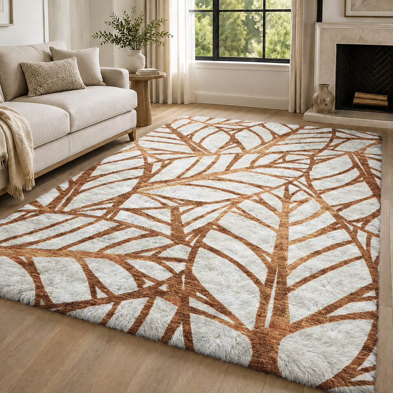 Tapis Dream Shag ADS744 de qualité supérieure, lavable à la machine et à motif floral, Paprika, 10' x 14'