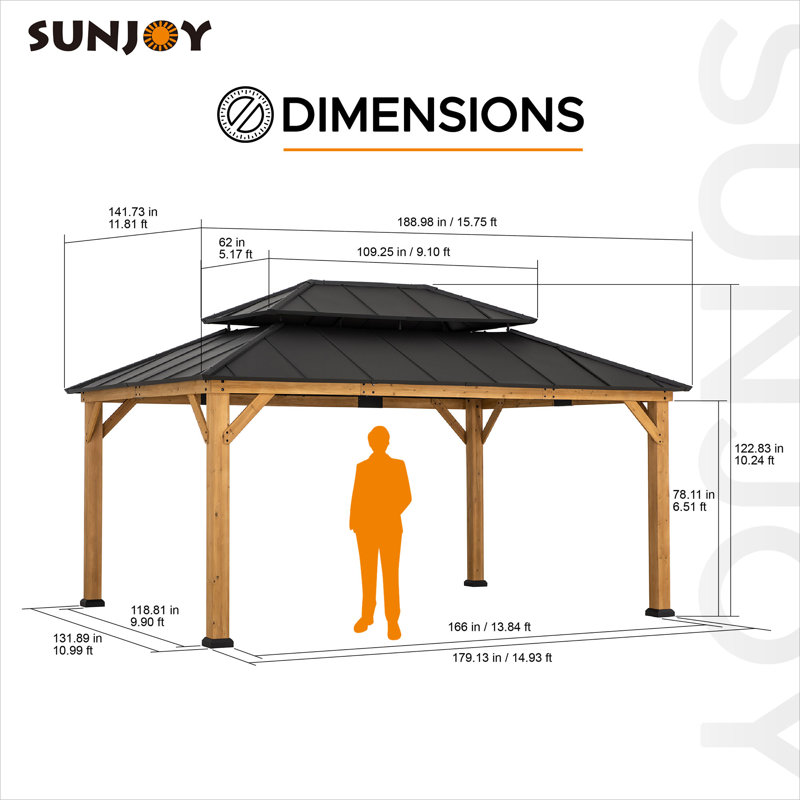 Sunjoy 12x16 ft Cedar Wood Gazebo with Steel Roof