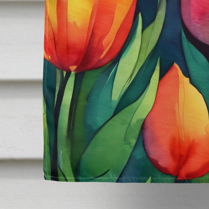 Tulipes dans le drapeau de la maison à l'aquarelle