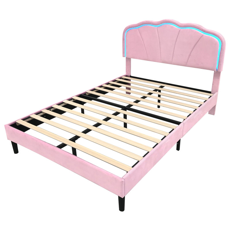 Upholstered Bed With Adjustable Headboard Velvet, Pink, Double (4'6)