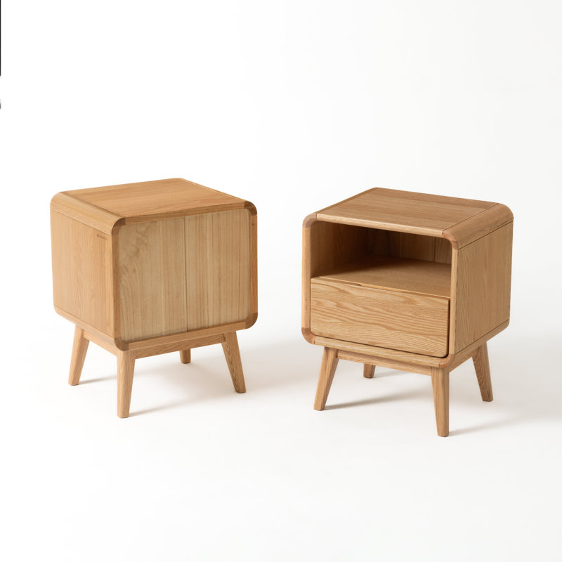 Table de chevet compacte en bois massif avec tiroir et tablette ouverte 20,5 po H MCM - ensemble de 2, Chêne, Ensemble de 2