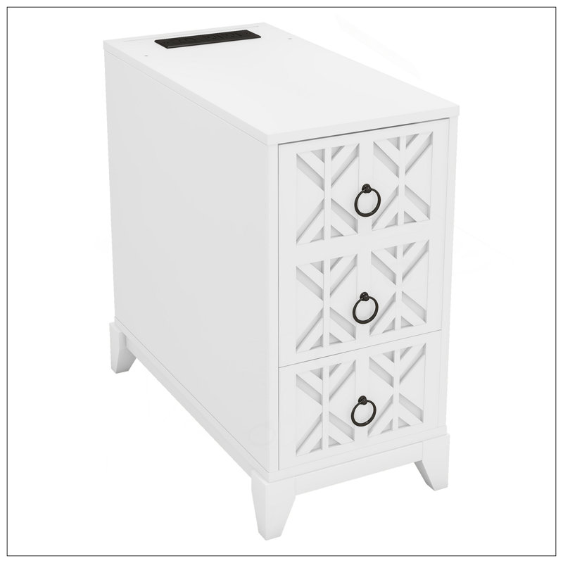 Table de bout avec 3 tiroirs, table de coin avec 2 tablettes ouvertes, table d'appoint haute pour chambre à coucher et coin