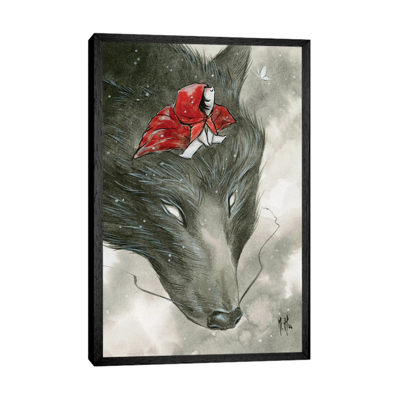 Spirit Animals Grey Wolf by Martin Hsu - Single Picture Frame Rectangle Print on Canvas, Black Framed