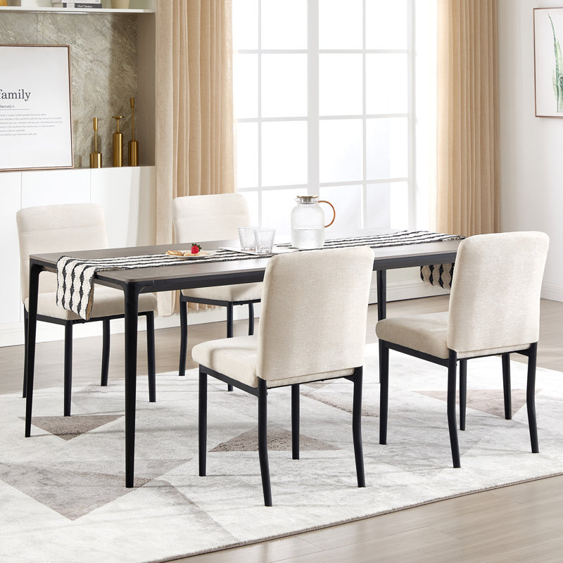 Modern Dining Chair with Metal Legs, Beige