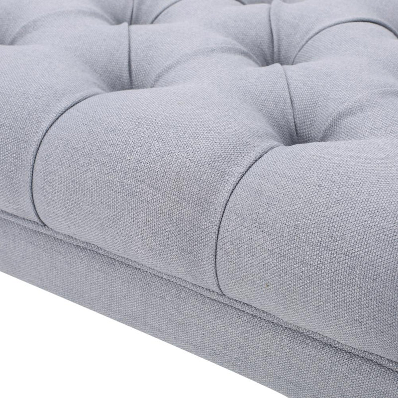 Beene Upholstered Tufted Bench with Birch Wood Legs, Light Gray Fabric