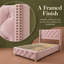 Pink Velvet Upholstered Bed 90 x 190cm with Button Tufted Headboard, Footboard and Studded Wings-441377018