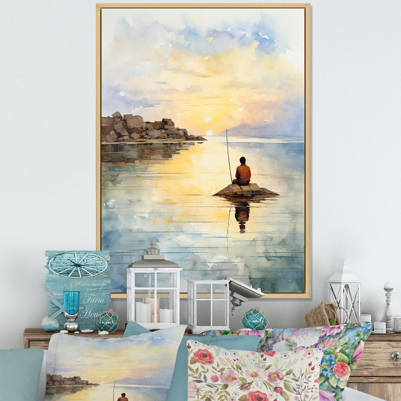Meditation Serenity By The Sea 3 - Art mural méditation, Cadre flottant brun, H 44 po x l 34 po x P 1,5 po