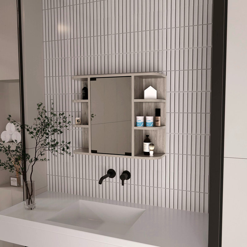 Pharmacie à 6 tablettes avec miroir, Gris