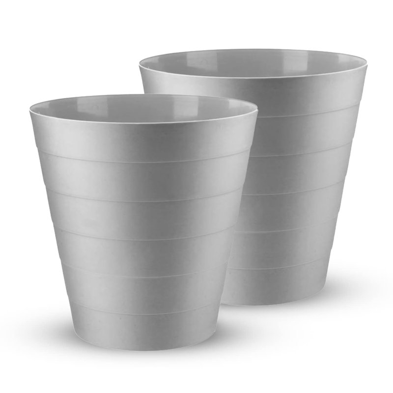 Danniell PK2 Plastic Waste Paper Bin 6L Round Waste Basket Trash Can Lightweight Rubbish Bin (Grey)